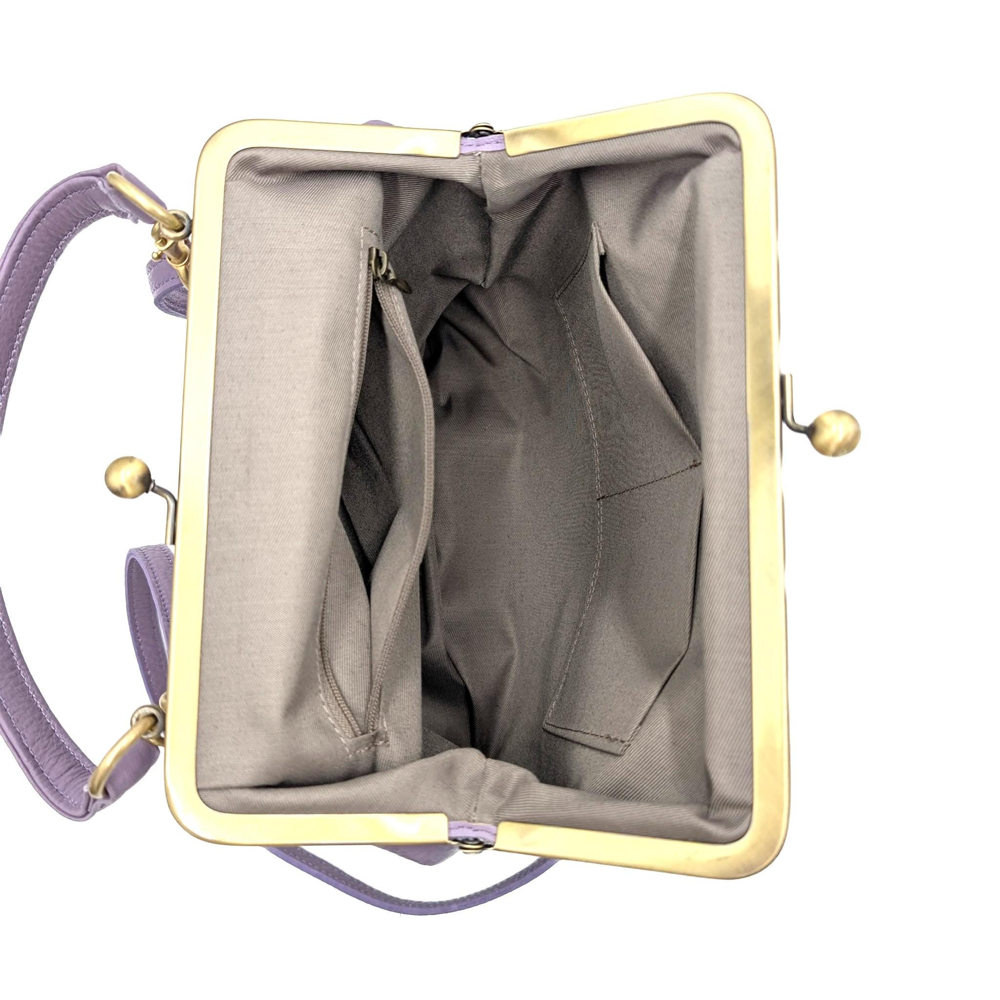 Leather Shoulder Bag and Top Handle Purse – “Zoe” Handbag in Purple, Personalized