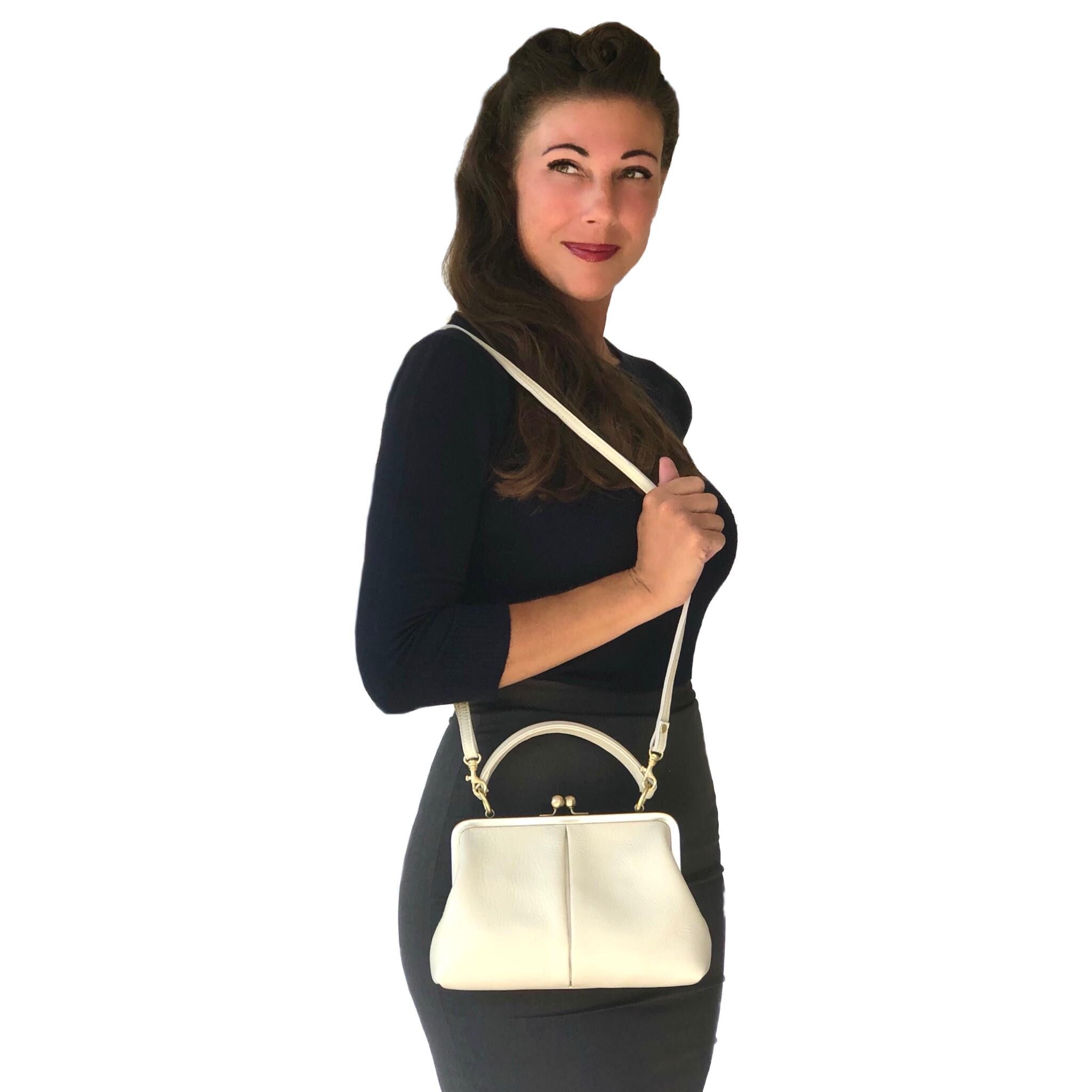 Leather Crossbody and Top Handle Bag in Retro Style "Little Olive" in Violet – Kiss Lock Purse