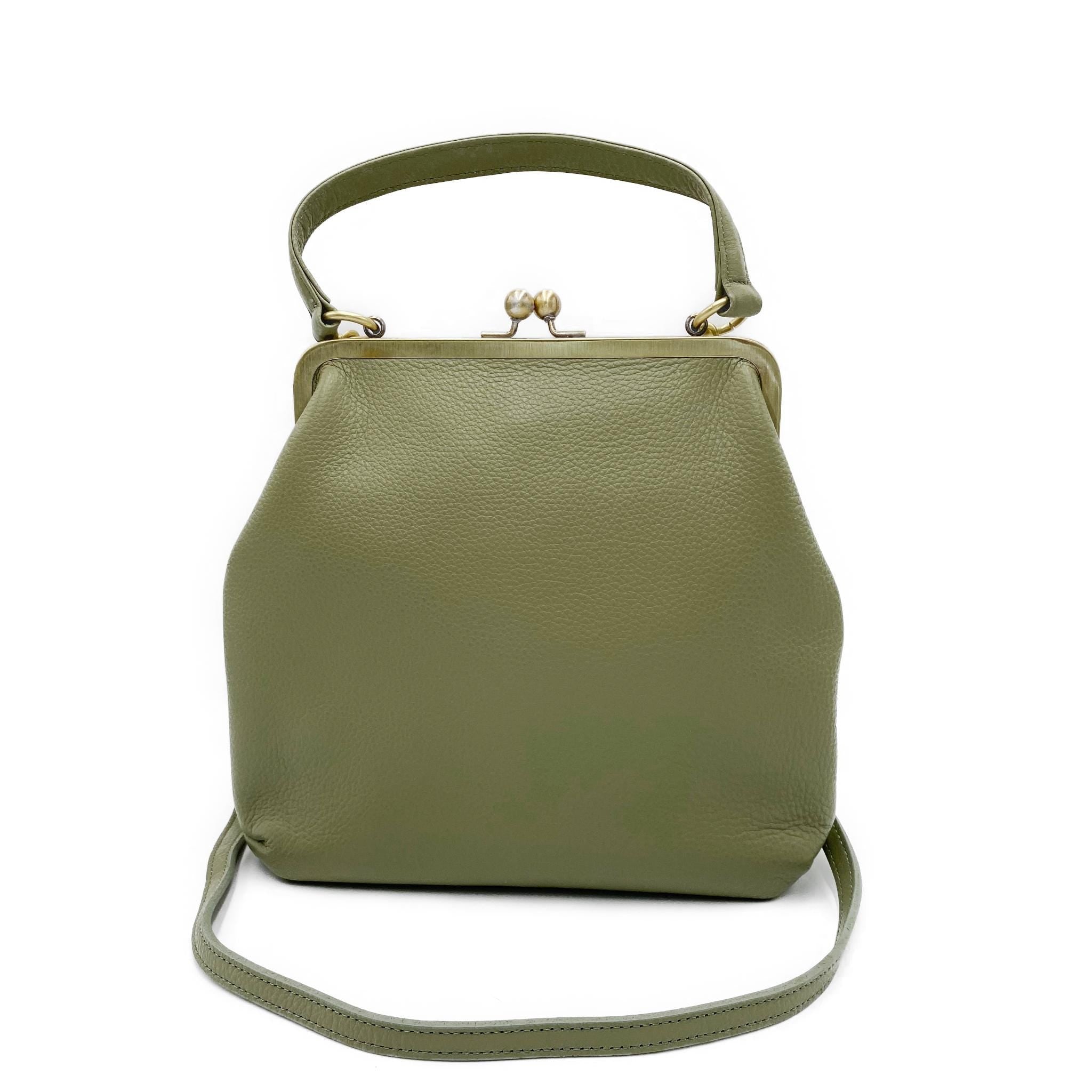 Women’s Shoulder Bag Beige Leather Handbag – Zoe Kiss Lock Purse with Snap Closure, Elegant, Versatile, Premium