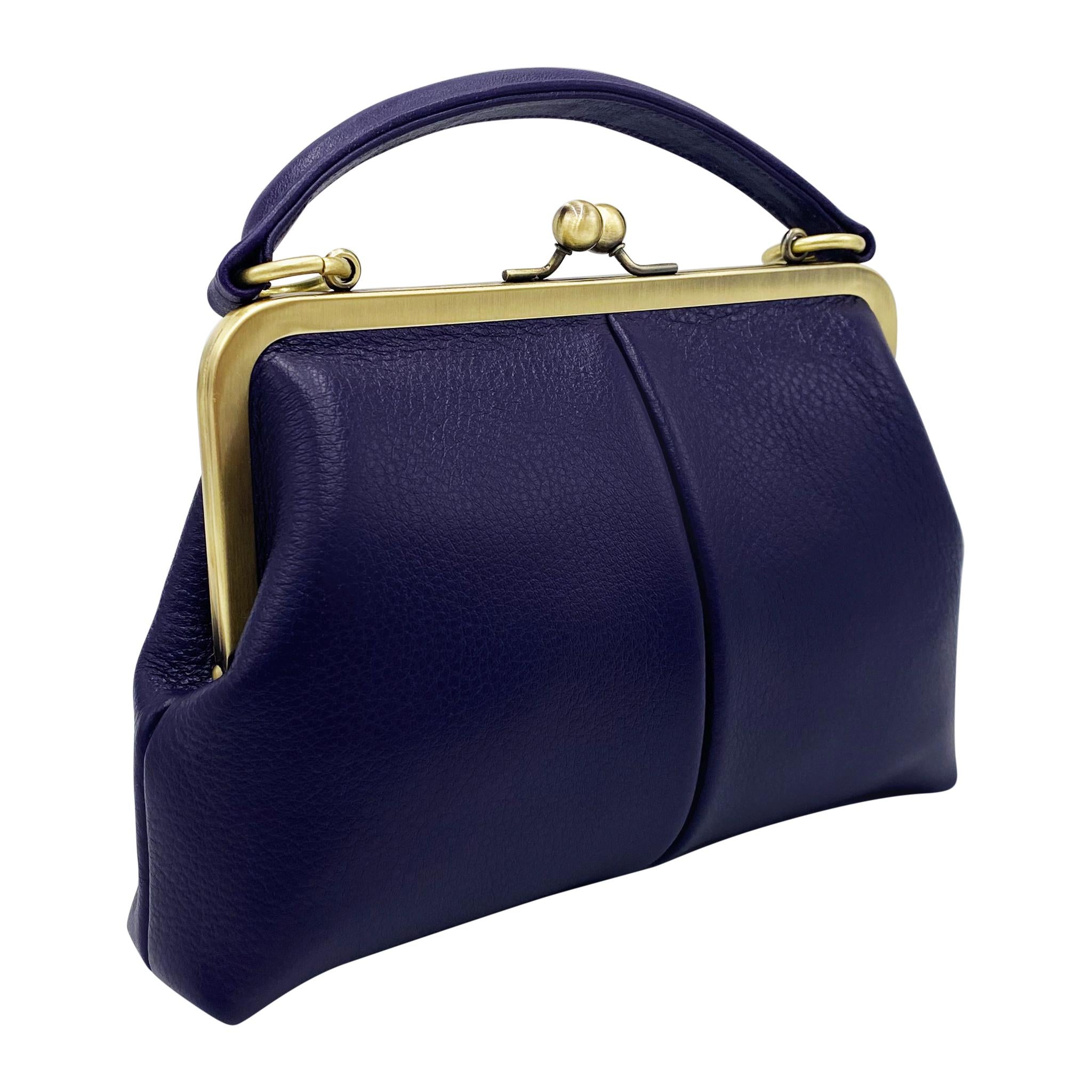 Leather Crossbody and Top Handle Bag in Retro Style "Little Olive" in Violet – Kiss Lock Purse