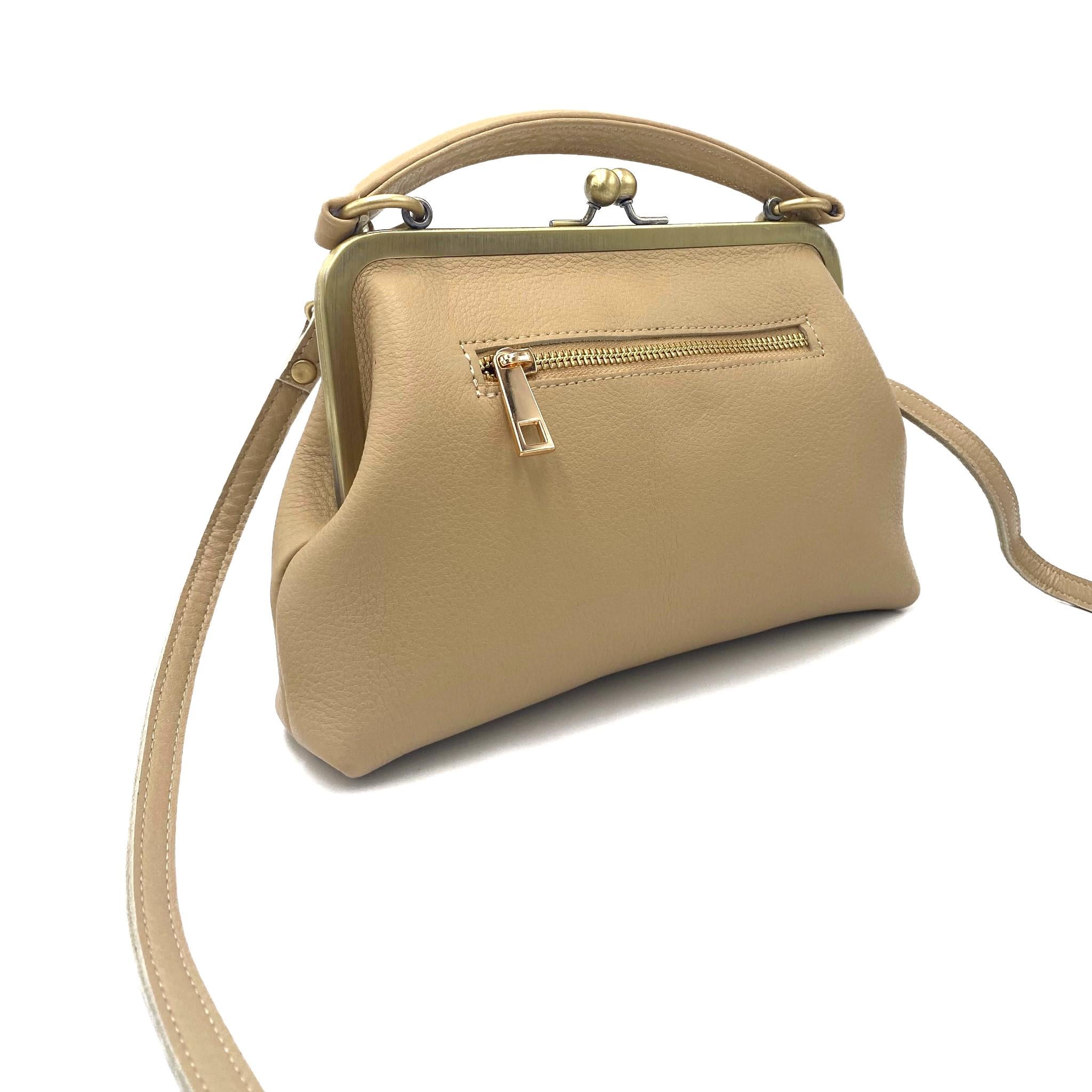 Small beige ladies bag - shoulder bag & top handle bag