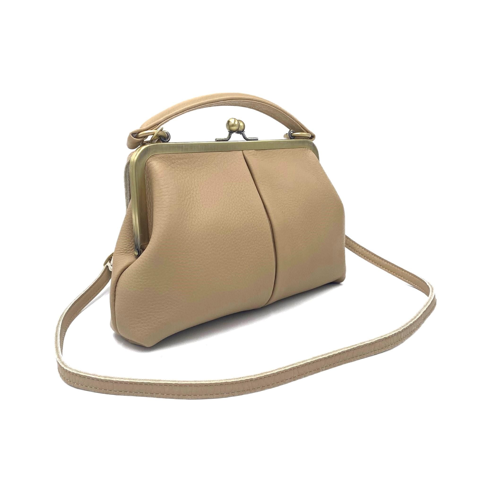 Small beige ladies bag - shoulder bag & top handle bag