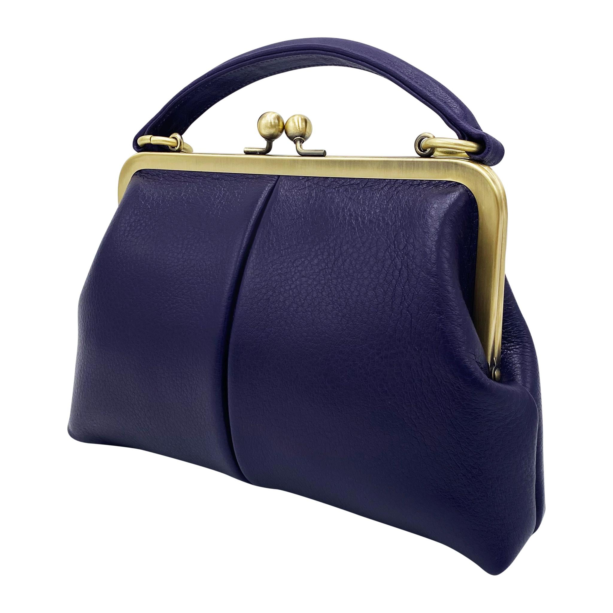 Leather Crossbody and Top Handle Bag in Retro Style "Little Olive" in Violet – Kiss Lock Purse