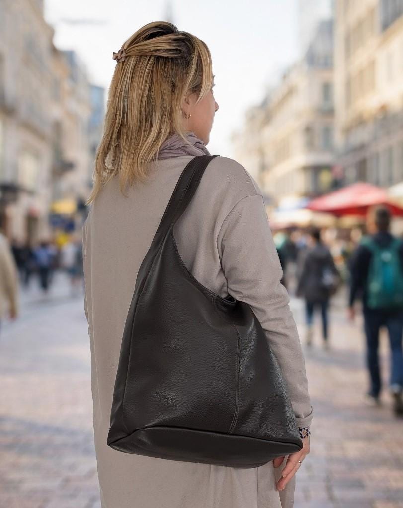 Large Leather Hobo Bag & Maxi Shopper “Joana” – Oversized Soft Slouchy Genuine Leather Shoulder Tote, Elegant Italian Leather Bag