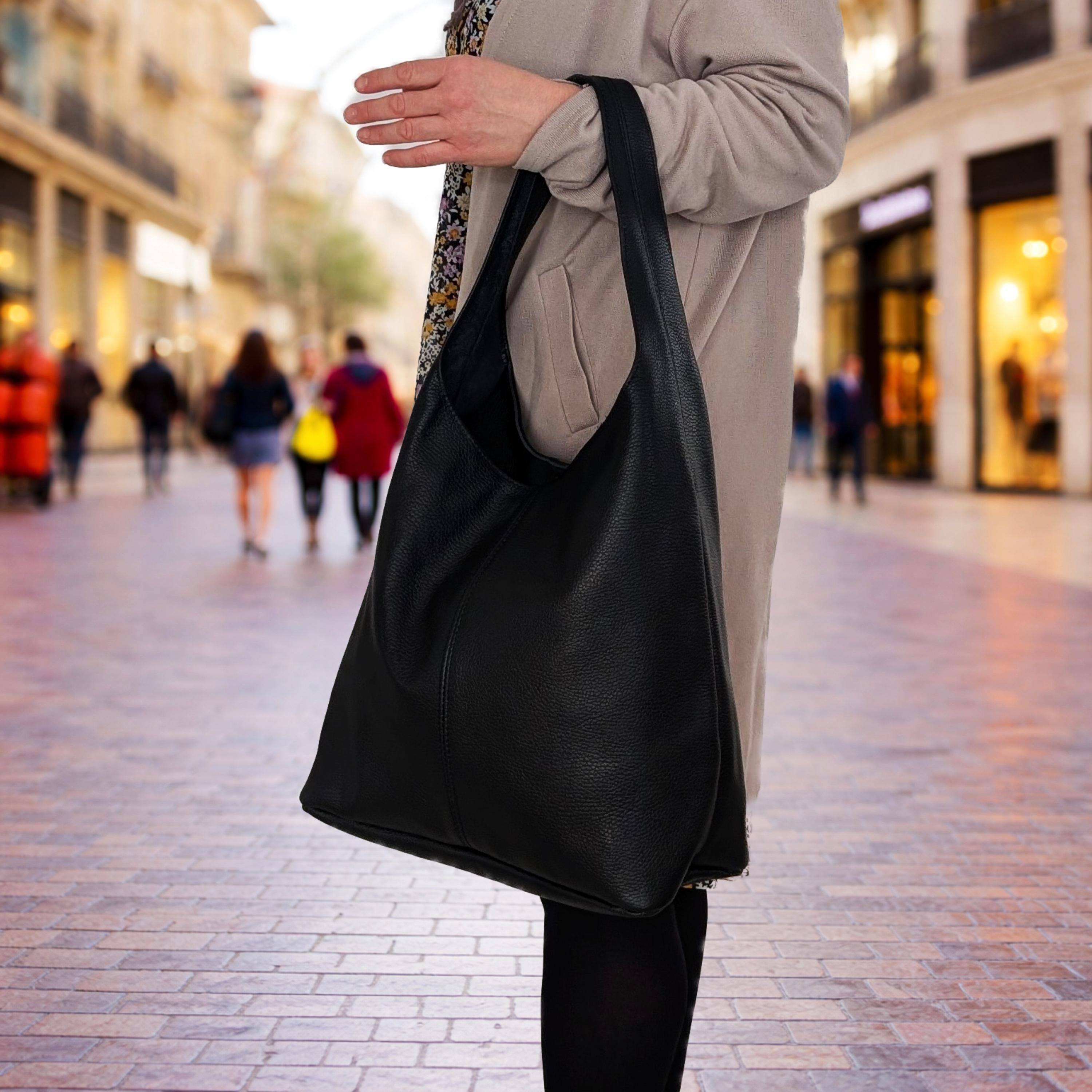 Large Leather Hobo Bag & Maxi Shopper “Joana” – Oversized Soft Slouchy Genuine Leather Shoulder Tote, Elegant Italian Leather Bag