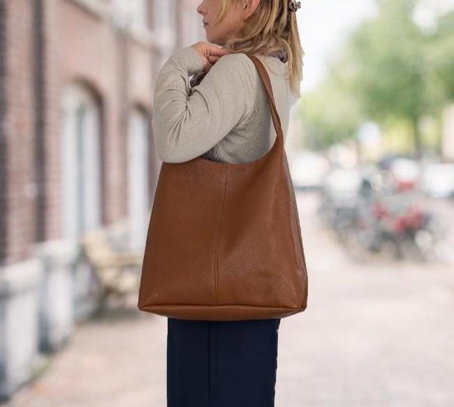 Large Leather Hobo Bag & Maxi Shopper “Joana” – Oversized Soft Slouchy Genuine Leather Shoulder Tote, Elegant Italian Leather Bag
