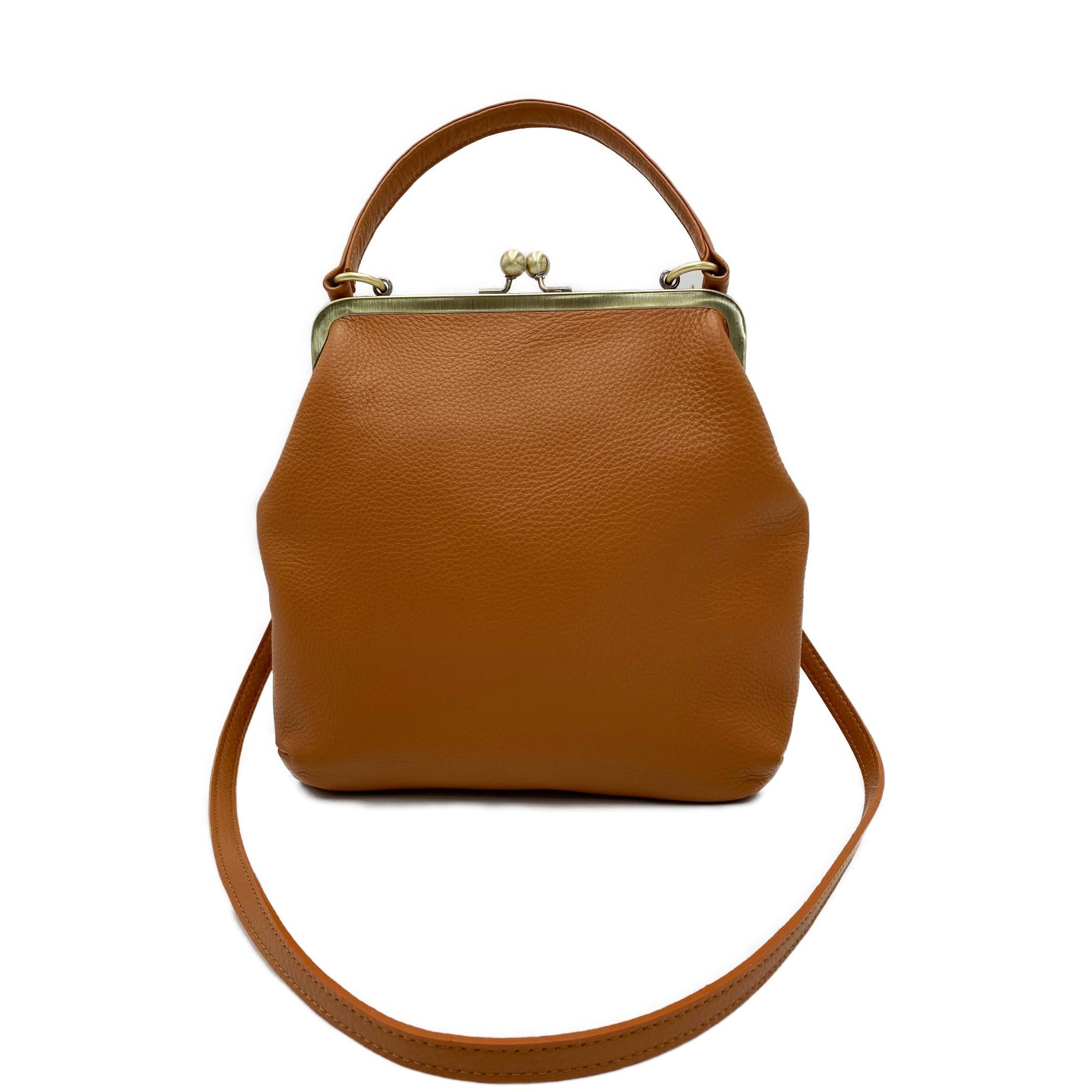 Ladies Leather Purse "Zoe" - Vintage Crossbody and Handle Bag in Gold
