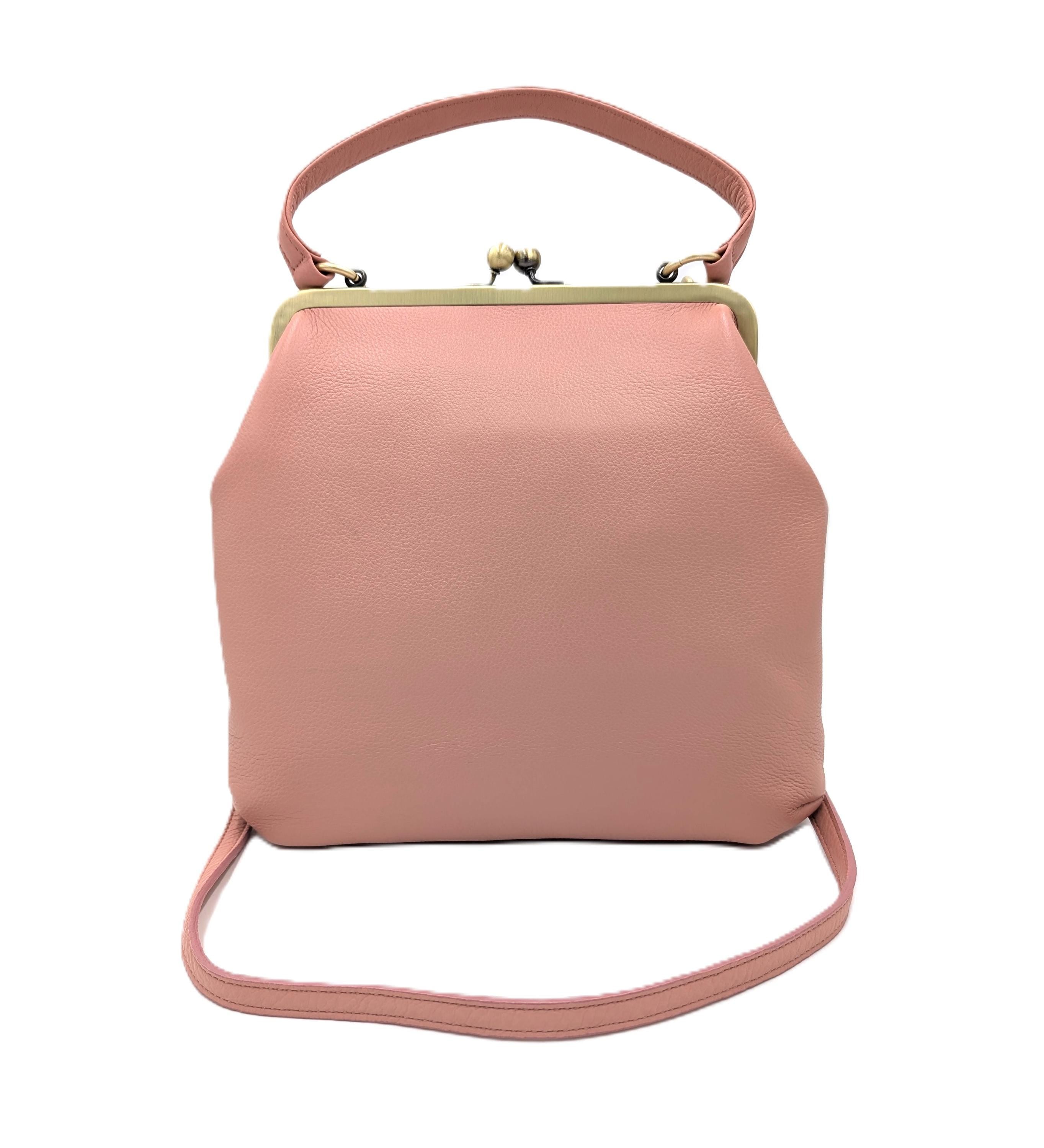 Women’s Shoulder Bag Beige Leather Handbag – Zoe Kiss Lock Purse with Snap Closure, Elegant, Versatile, Premium