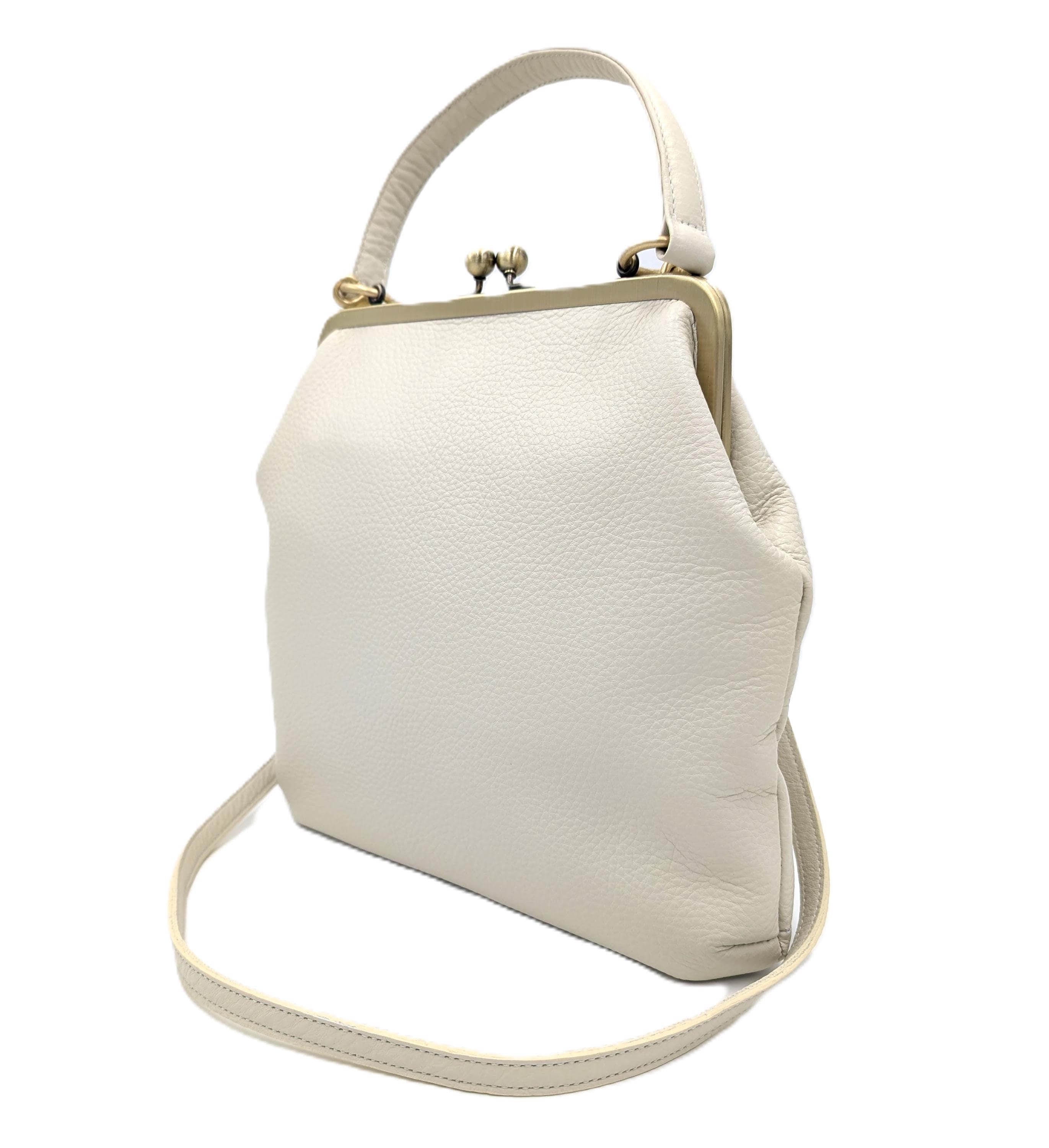 Ivory White Leather Handbag Zoe – Women’s Crossbody Bag with Handle and Kiss Lock
