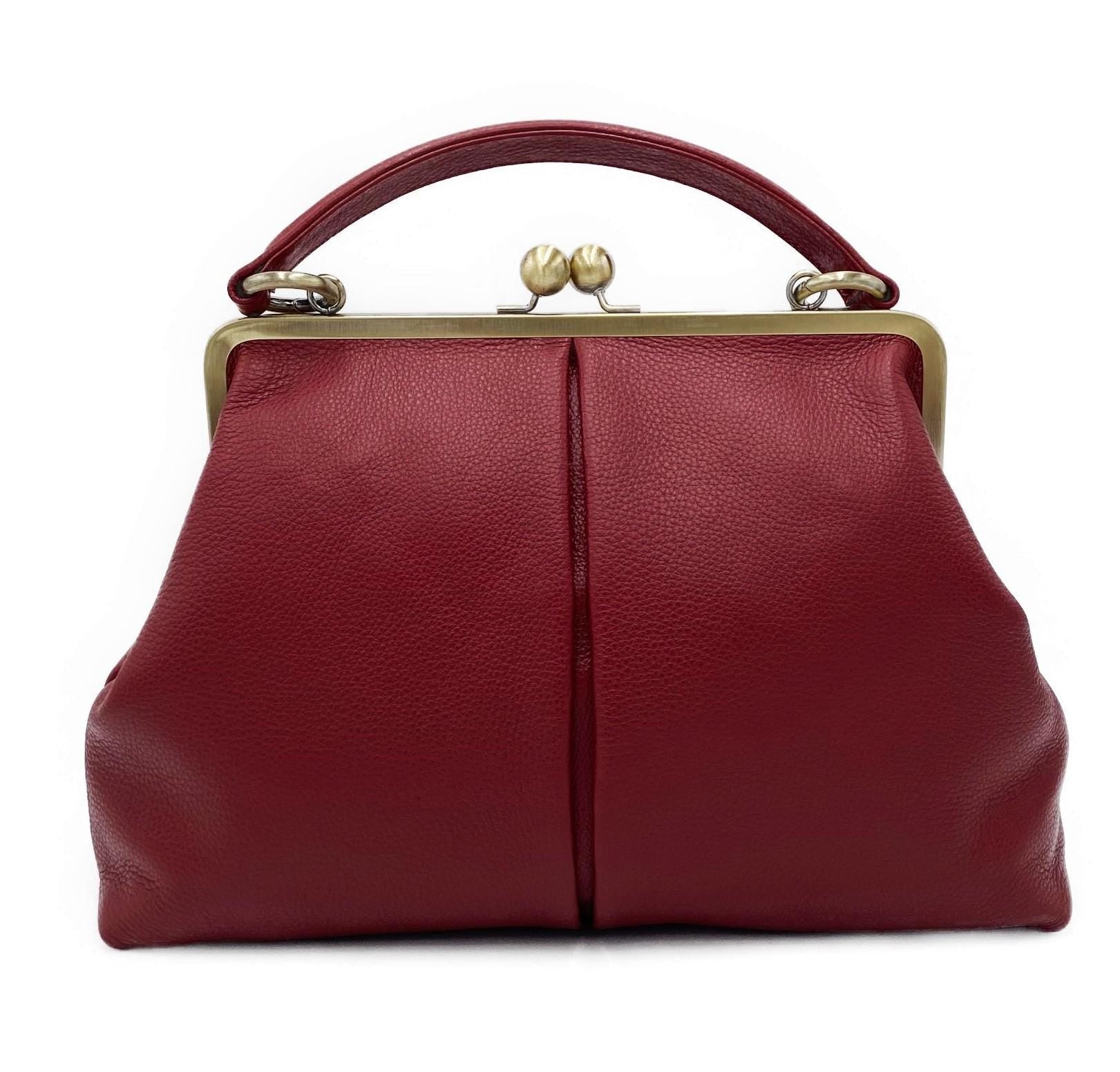 Vintage Leather Bag Women Ivory – "Large Olive" Handbag, Crossbody Bag, Top Handle Bag, Shoulder Bag, Frame Bag