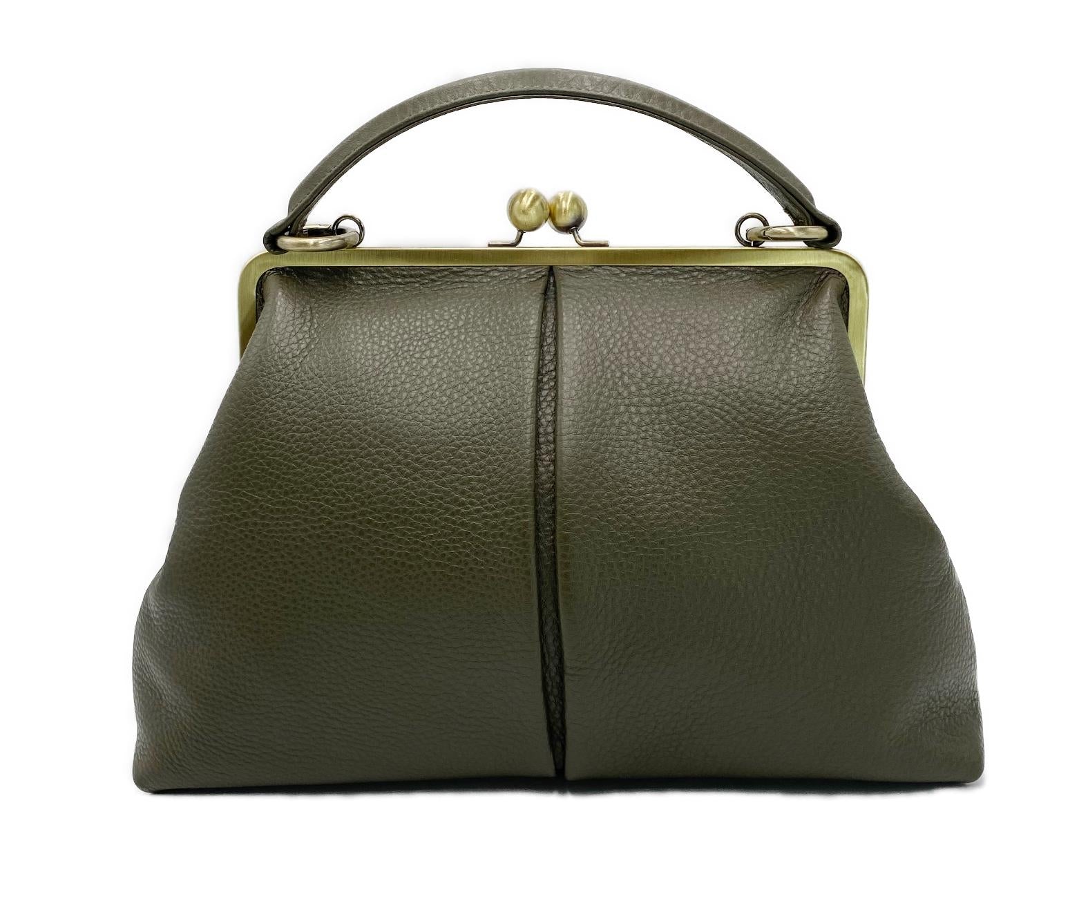 Vintage Leather Bag Women Ivory – "Large Olive" Handbag, Crossbody Bag, Top Handle Bag, Shoulder Bag, Frame Bag