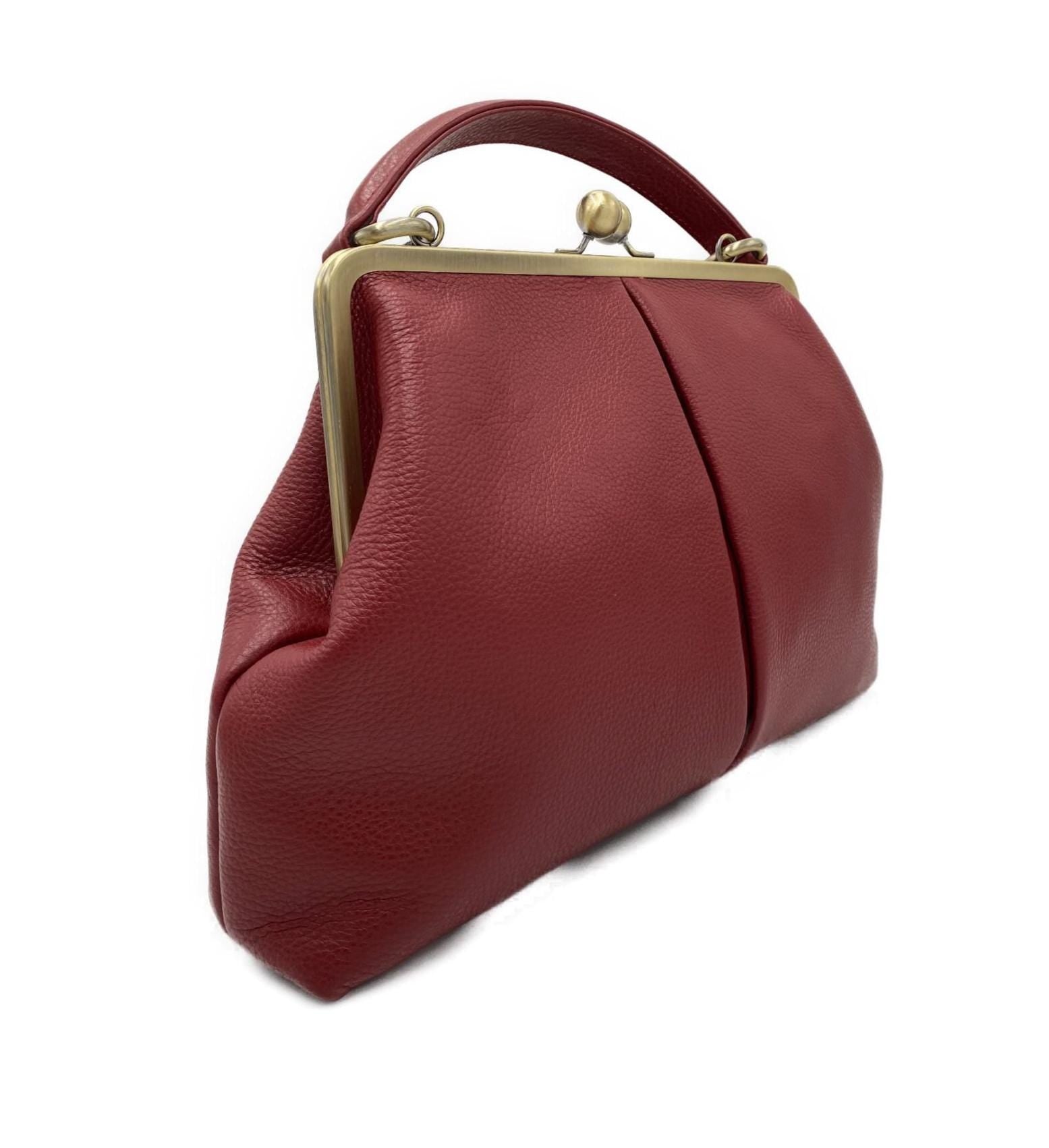 Retro Top Handle & Shoulder Bag in Leather – “Large Olive” Vintage Handbag, Elegant and Versatile Purse
