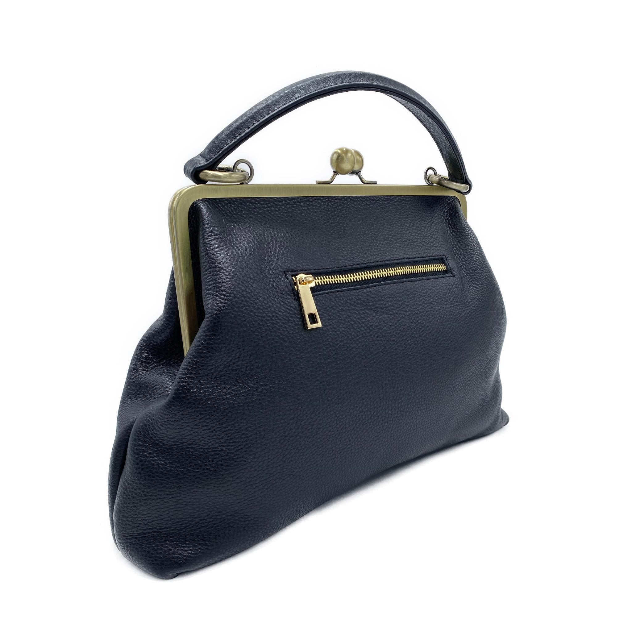Retro Top Handle & Shoulder Bag in Leather – “Large Olive” Vintage Handbag, Elegant and Versatile Purse
