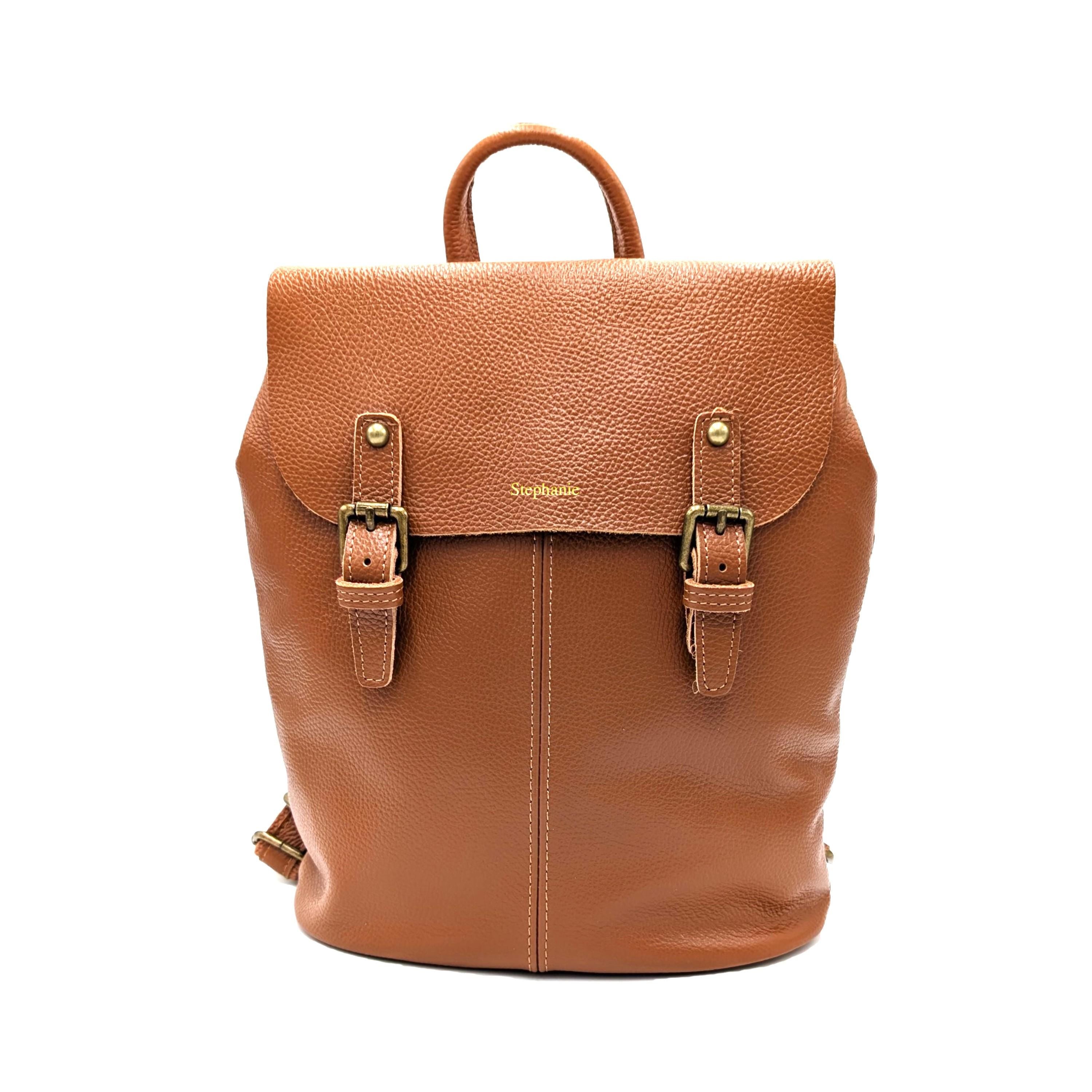 Personalized Leather Backpack for Women, Large Backpack "Billie", Vintage City Backpack, Custom Name Bag, Elegant Everyday Backpack