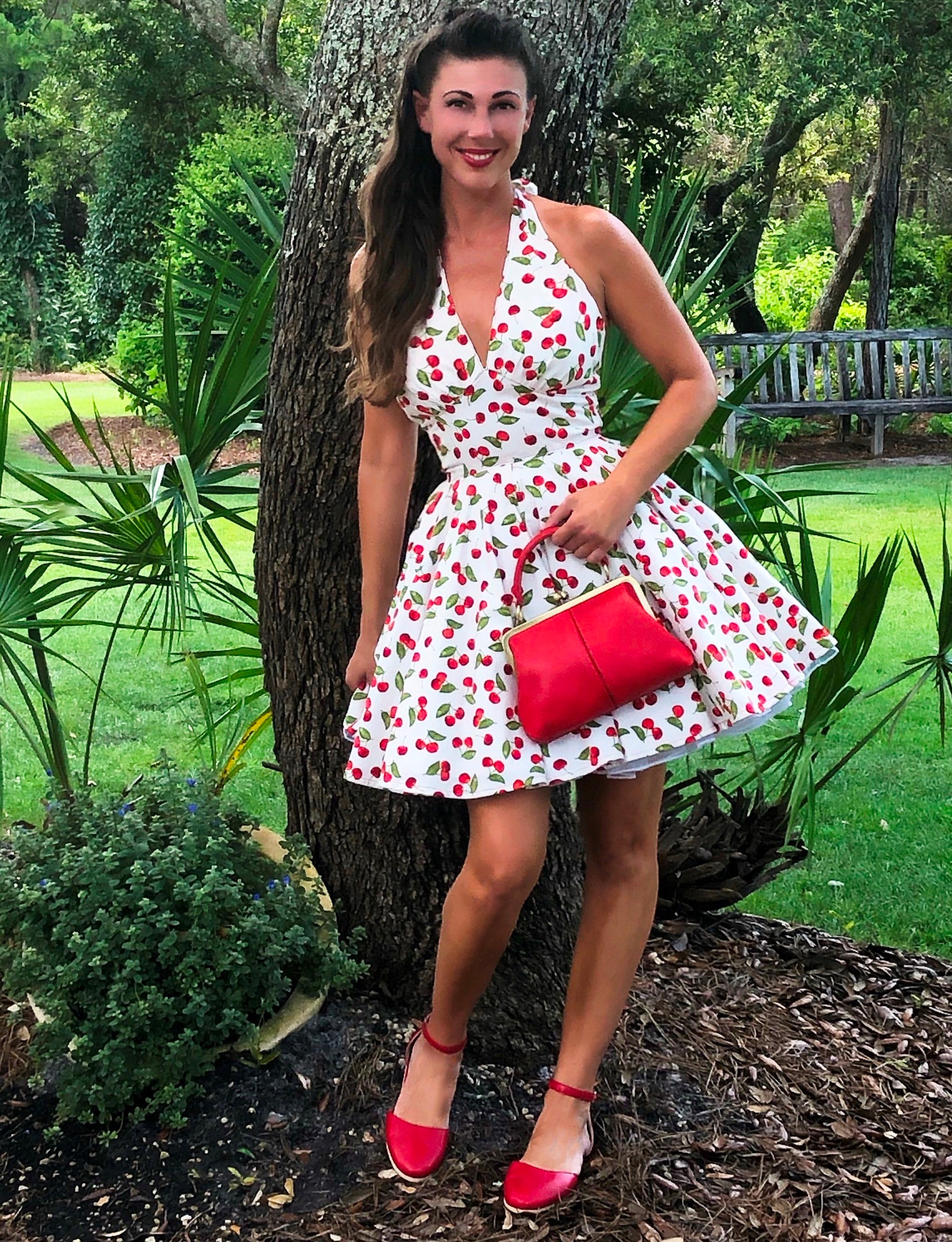 Retro Damen Ledertasche "Kleine Olive" in rot - Bügeltasche mit Clipverschluss