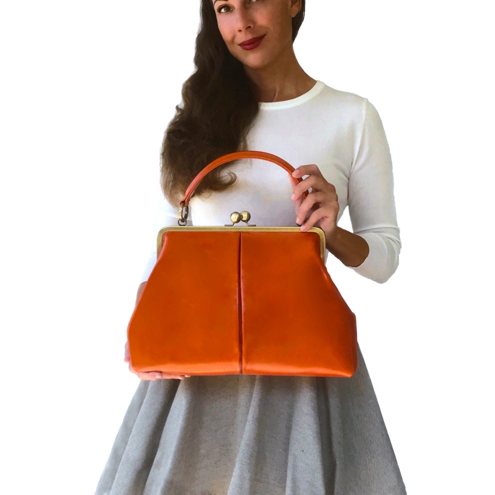 Retro handbag for women, ironing bag "Olive" in orange-brown, leather bag, leather handle bag, leather shoulder bag, leather shoulder bag, vintage style