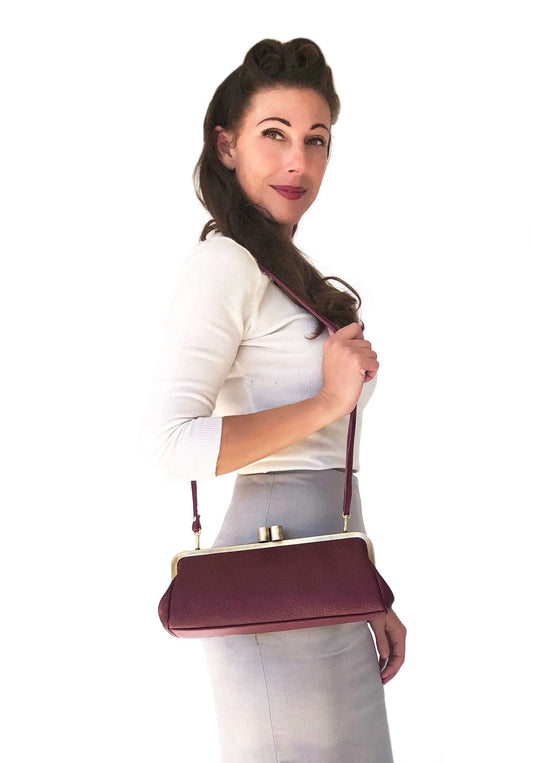 Leder Handtasche / Clutch Victoria in wein rot, Vintage Damen Tasche, Ledertasche, Henkeltasche, Handtasche, Schultertasche, echt leder - Taschenkinder.de