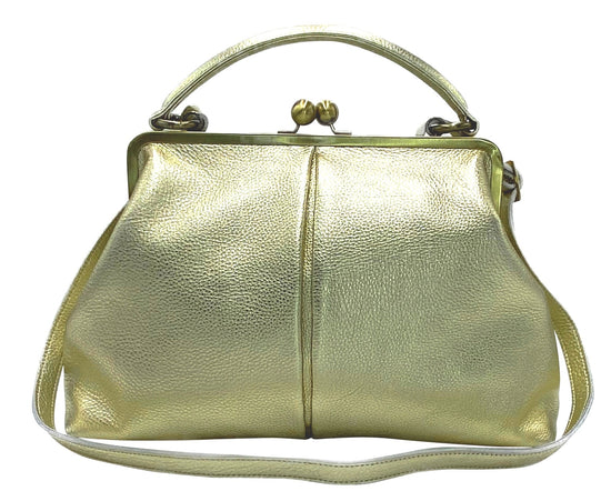 Leder Handtasche Damen "Große Olive" in gold, Schultertasche und Henkeltasche - Taschenkinder.de