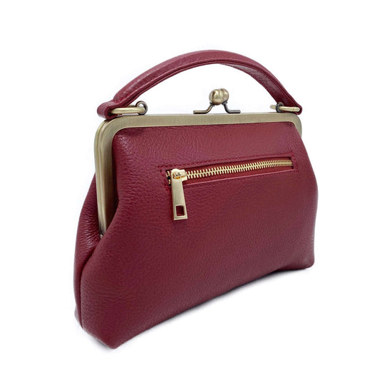 Leather handbag for women Small olive in dark red handle bag shou