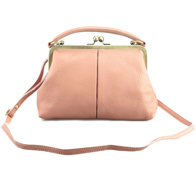 Leder Handtasche Damen - Kleine Olive in Rosa - Umhängetasche, Henkeltasche - Retro Vintage Stil - Taschenkinder.de