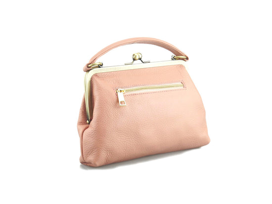 Leder Handtasche Damen - Kleine Olive in Rosa - Umhängetasche, Henkeltasche - Retro Vintage Stil - Taschenkinder.de