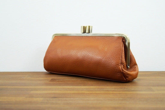 Leder Handtasche, Leder Clutch "Victoria" in braun, Vintage Leder Tasche, Ledertasche, Leder Schultertasche, Klippverschluss - Taschenkinder.de