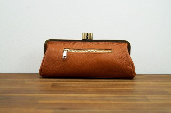 Leder Handtasche, Leder Clutch "Victoria" in braun, Vintage Leder Tasche, Ledertasche, Leder Schultertasche, Klippverschluss - Taschenkinder.de