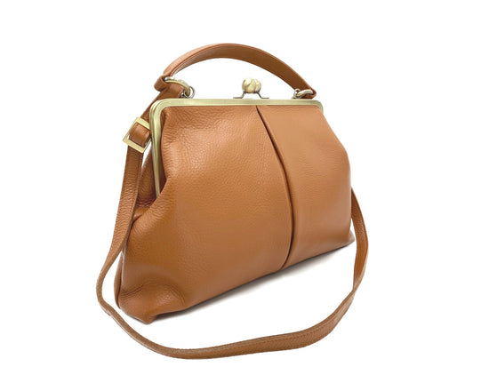 Leder Tasche Damen, Handtasche " große Olive" in cognac braun - Taschenkinder.de