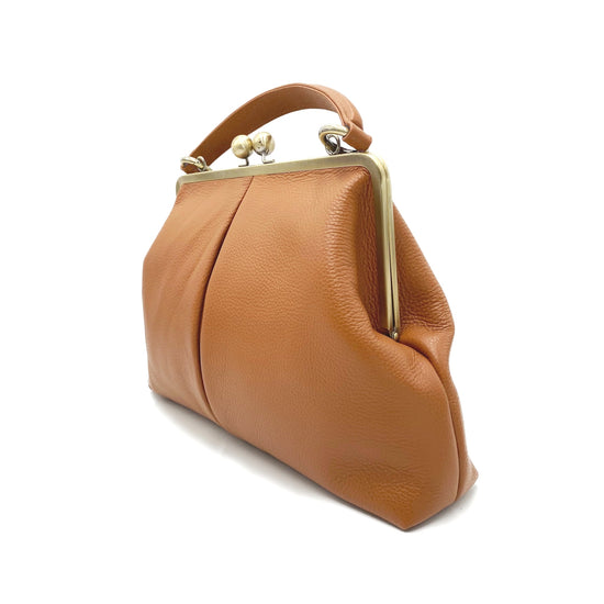 Leder Tasche Damen, Handtasche " große Olive" in cognac braun - Taschenkinder.de