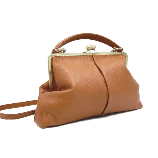 Leder Tasche Damen, Handtasche " große Olive" in cognac braun - Taschenkinder.de