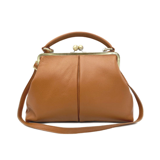 Leder Tasche Damen, Handtasche " große Olive" in cognac braun - Taschenkinder.de