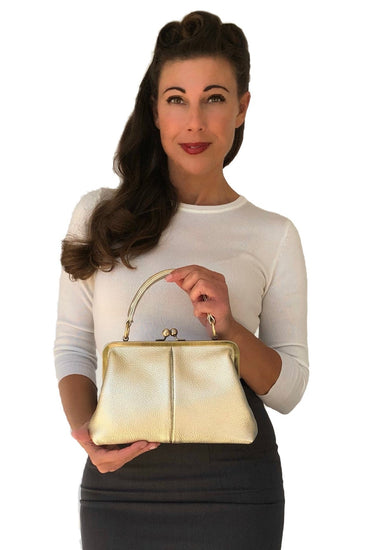 Leder Umhängetasche Damen - Kleine Olive in Gold - Ledertasche, Henkeltasche, Schultertasche - Retro-Stil - Taschenkinder.de