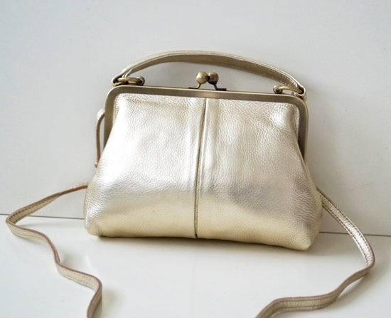 Leather shoulder bag for women Small Olive in Gold Leather bag ha