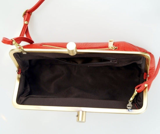 Ledertasche "Victoria" in rot, Vintage Leder Tasche, Leder Handtasche, Leder Schultertasche, Leder Clutch, Abendtasche, Klippverschluss - Taschenkinder.de