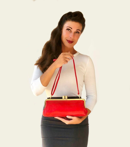 Ledertasche "Victoria" in rot, Vintage Leder Tasche, Leder Handtasche, Leder Schultertasche, Leder Clutch, Abendtasche, Klippverschluss - Taschenkinder.de