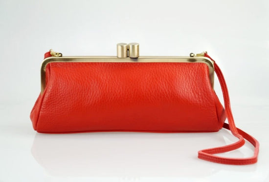 Ledertasche "Victoria" in rot, Vintage Leder Tasche, Leder Handtasche, Leder Schultertasche, Leder Clutch, Abendtasche, Klippverschluss - Taschenkinder.de