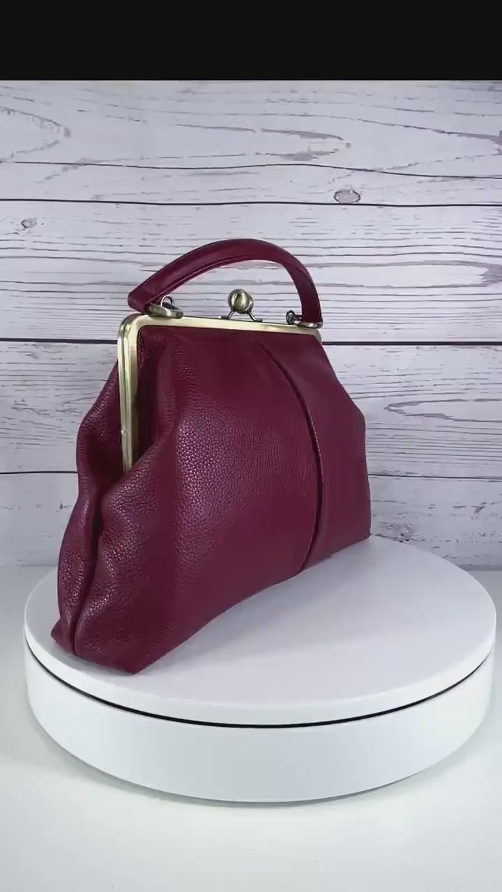 Retro Top Handle & Shoulder Bag in Leather – “Large Olive” Vintage Handbag, Elegant and Versatile Purse