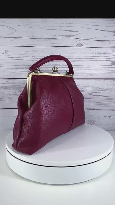Retro Top Handle & Shoulder Bag in Leather – “Large Olive” Vintage Handbag, Elegant and Versatile Purse