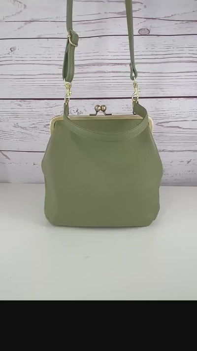 Ladies Leather Purse "Zoe" - Vintage Crossbody and Handle Bag in Gold