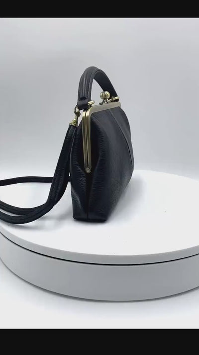 Leather Crossbody and Top Handle Bag in Retro Style "Little Olive" in Violet – Kiss Lock Purse