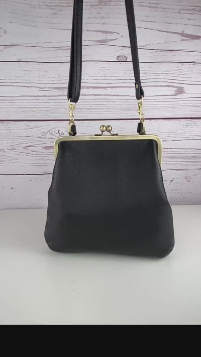 Retro Handbag for Women Pink Leather Crossbody Bag – Zoe Shoulder and Top Handle Bag with Kiss Lock