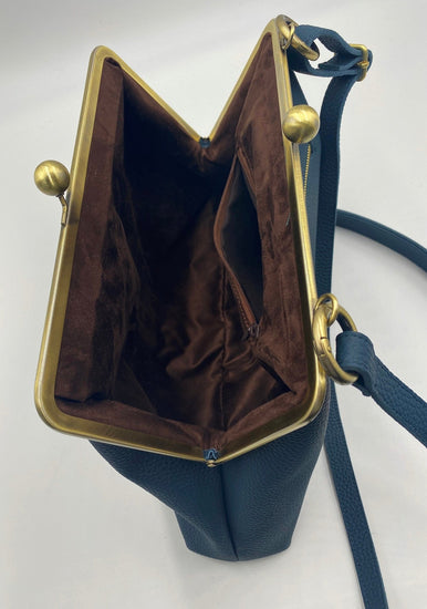 Retro Bügeltasche, Leder Handtasche "Olivia" in dunkelblau, Ledertasche, Henkeltasche, Schultertasche, Umhängetasche, im Vintage Stil - Taschenkinder.de