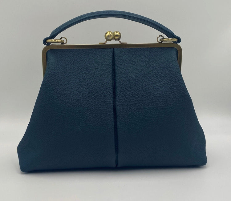 Retro Bügeltasche, Leder Handtasche "Olivia" in dunkelblau, Ledertasche, Henkeltasche, Schultertasche, Umhängetasche, im Vintage Stil - Taschenkinder.de