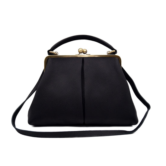 Retro Bügeltasche, Leder Handtasche "Olivia" in schwarz, Ledertasche, Henkeltasche, Schultertasche, Umhängetasche, im Vintage Stil - Taschenkinder.de