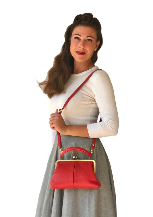 Retro Damen Ledertasche "Kleine Olive" - rot | Umhängetasche | Bügeltasche | Henkeltasche | Vintage Stil - Taschenkinder.de