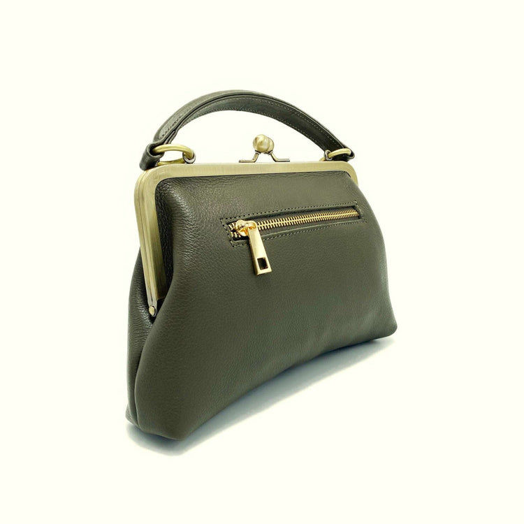 Retro Leder Damentasche - Kleine Olive in Dunkelgrün, Henkeltasche, Schultertasche, Umhängetasche, Bügeltasche - Taschenkinder.de