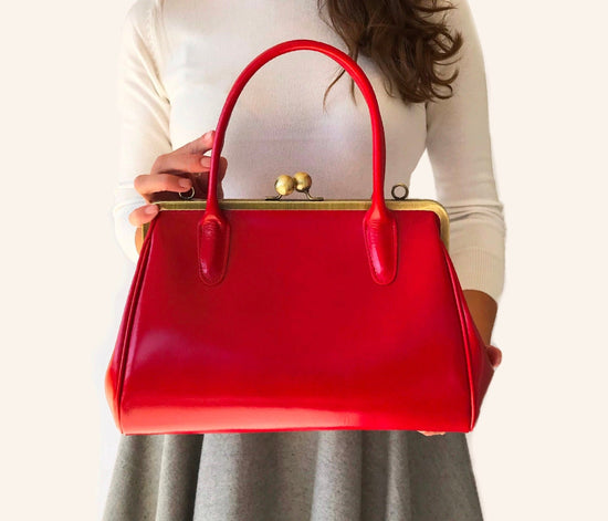 Retro leather bag for women retro strap bag Sophie in red vintage