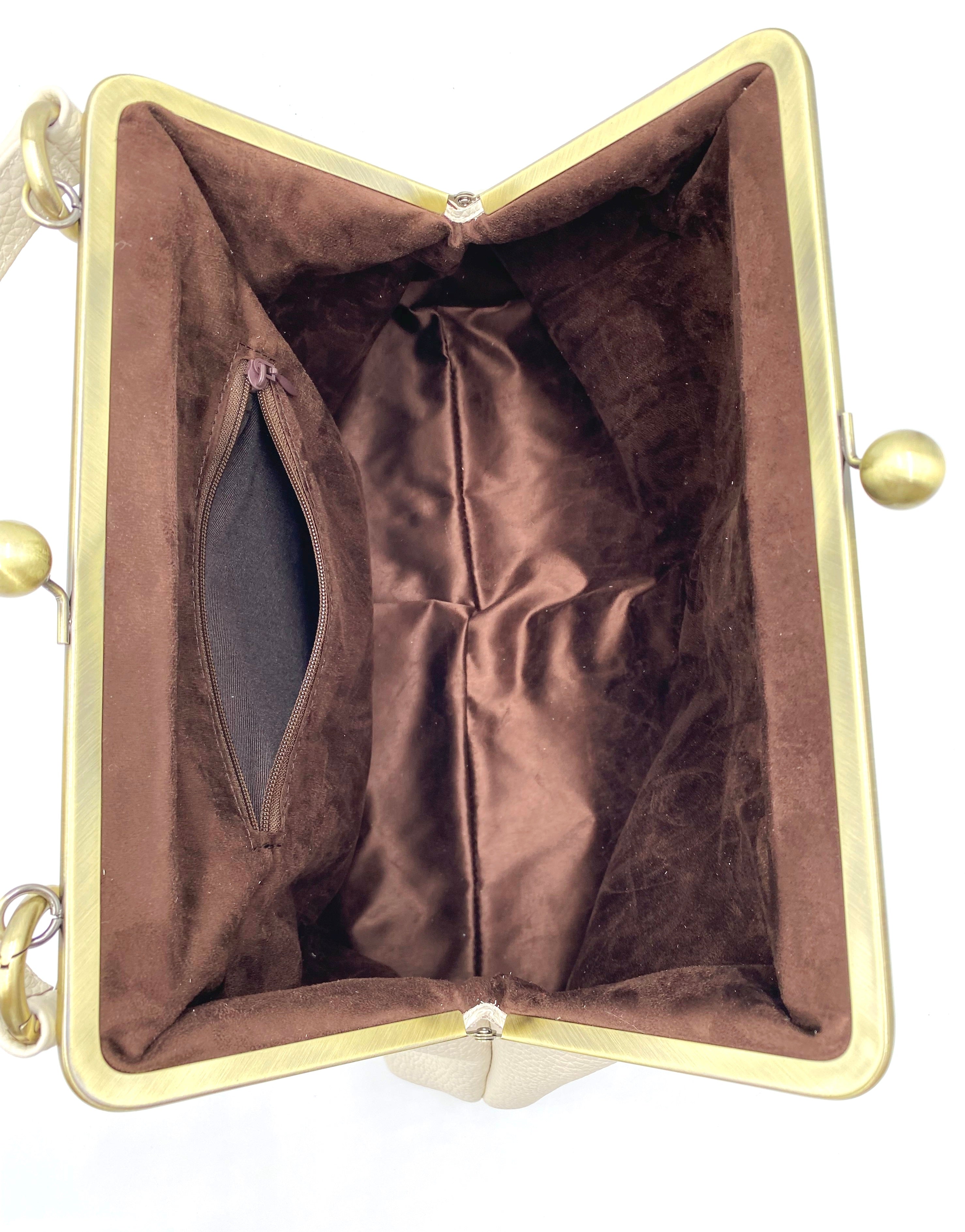 Ladies' leather bag "Olivia", in ivory-white, shoulder bag, handle bag, shoulder bag, underwire bag, large