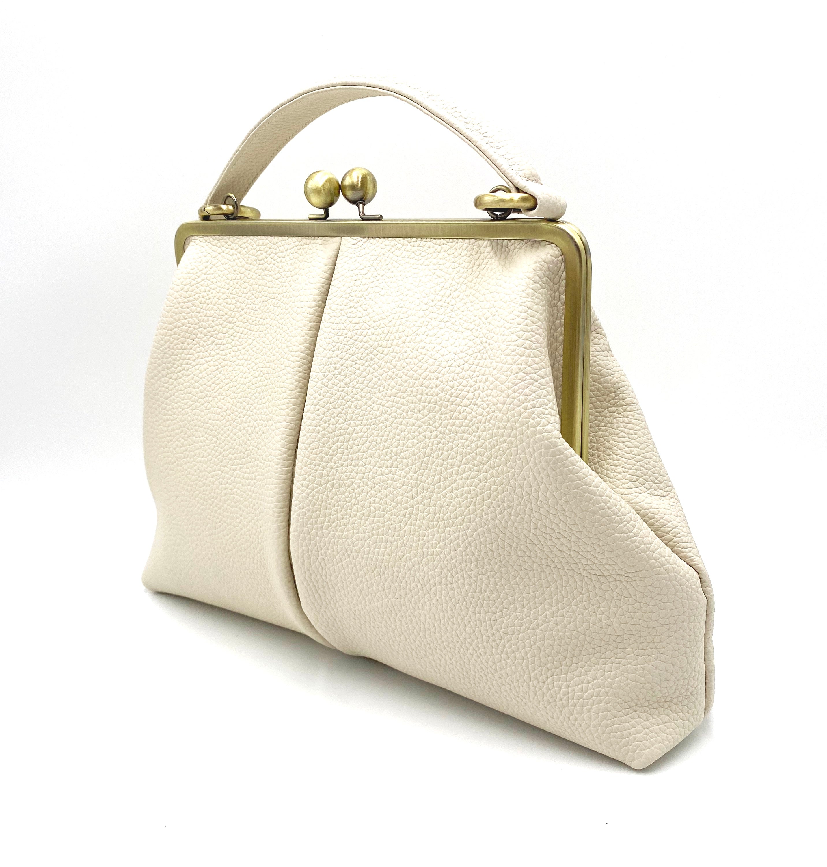 Ladies' leather bag "Olivia", in ivory-white, shoulder bag, handle bag, shoulder bag, underwire bag, large