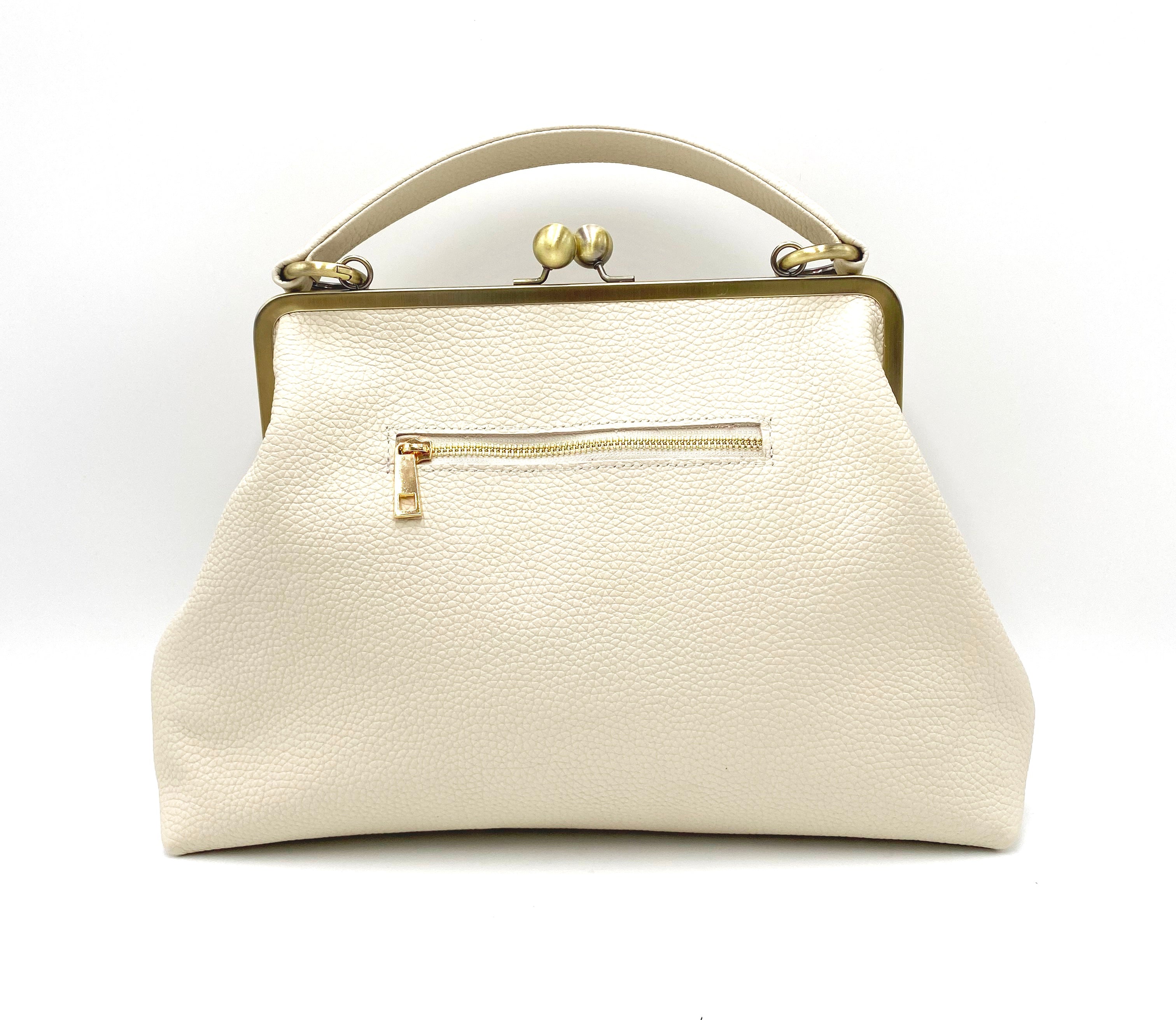 Ladies' leather bag "Olivia", in ivory-white, shoulder bag, handle bag, shoulder bag, underwire bag, large